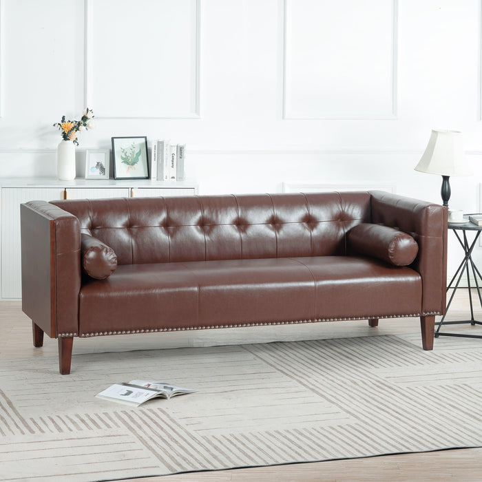 78.74" Wooden Decorated Arm 3 Seater Sofa