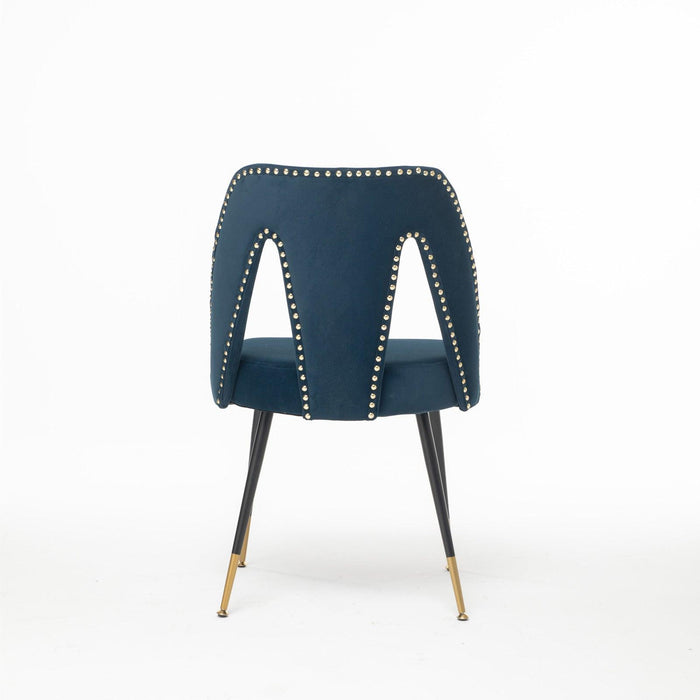 Akoya CollectionModern | Contemporary Velvet Upholstered Dining Chair with Nailheads and Gold Tipped Black Metal Legs,Blue,Set of 2