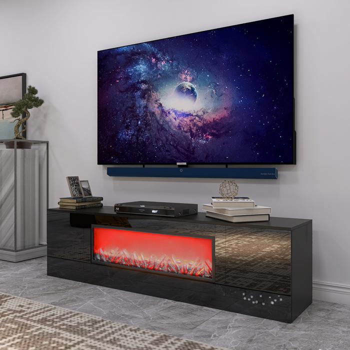 Living room furnitureModern black electric fireplace TV stand with insert fireplace,without remote and heating