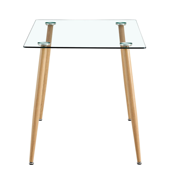 Modern Minimalist Rectangular Glass Dining Table for 4-6 with 0.31" Tempered Glass Tabletop and Wood color Coating Metal Legs, Writing Table Desk, for Kitchen Dining Living Room, 47" W x 31"D x 30" H