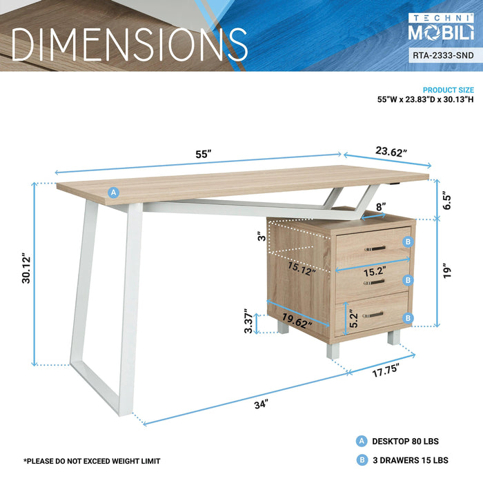 Techni MobiliModern Design Computer Desk withStorage, Sand