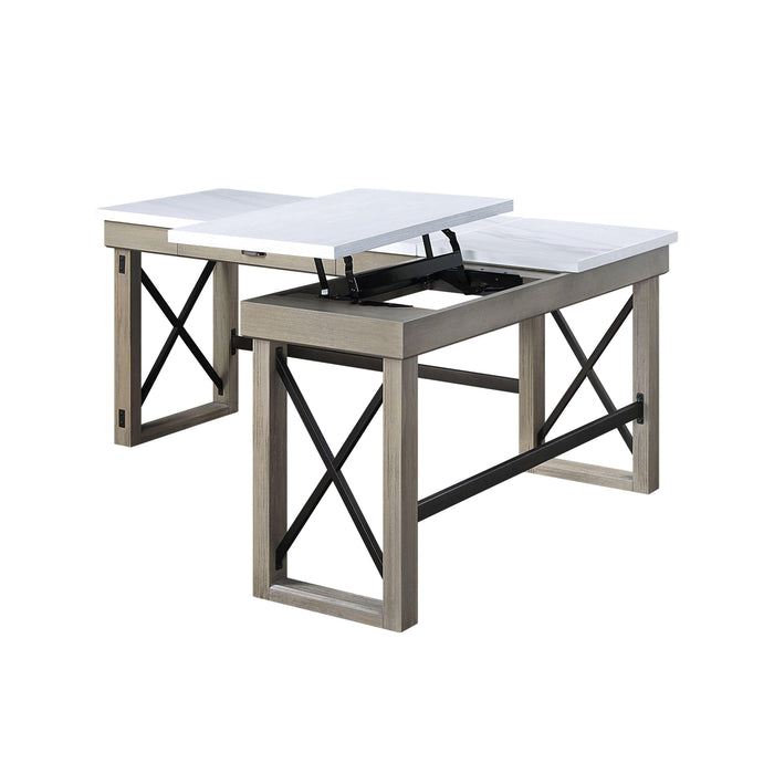 ACME Talmar Writing Desk w/Lift Top in Marble Top & Rustic Oak Finish OF00055