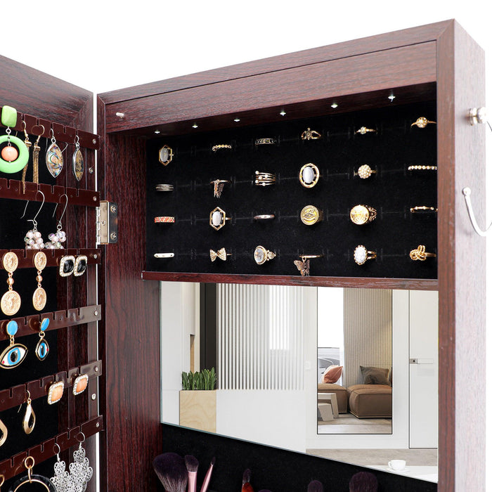 Fashion Simple JewelryStorage Mirror Cabinet With LED Lights Can Be Hung On The Door Or Wall