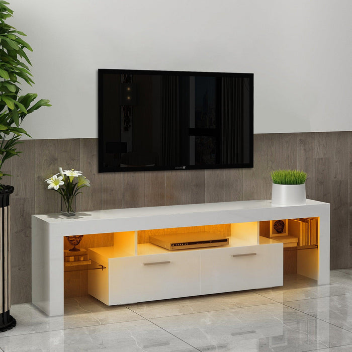 White morden TV Stand with LED Lights,high glossy front TV Cabinet,can be assembled in Lounge Room, Living Room or Bedroom,color:WHITE