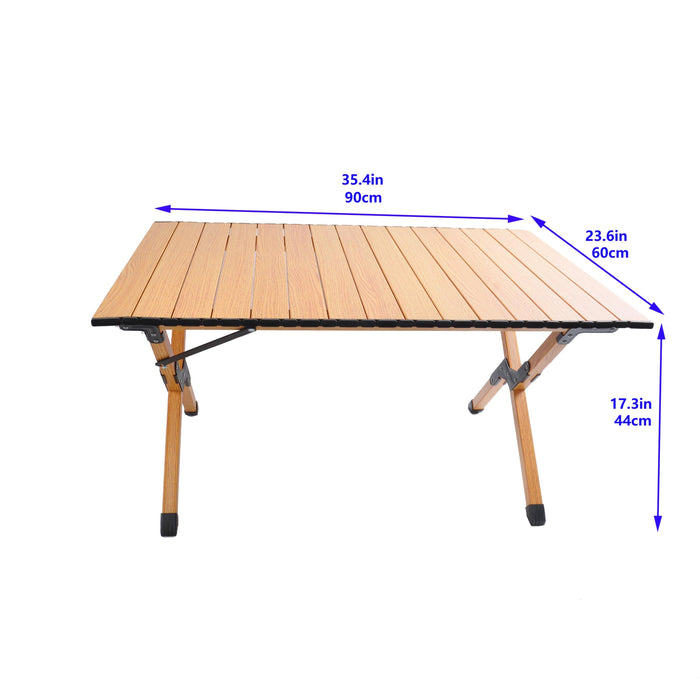 Portable picnic table, rollable aluminum alloy table top, with folding solid X-shaped frame, and handbag  ZB1002MW