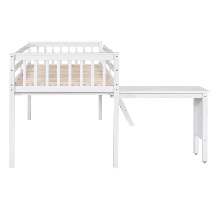 Twin Size Loft Bed With Removable Desk and Cabinet, White