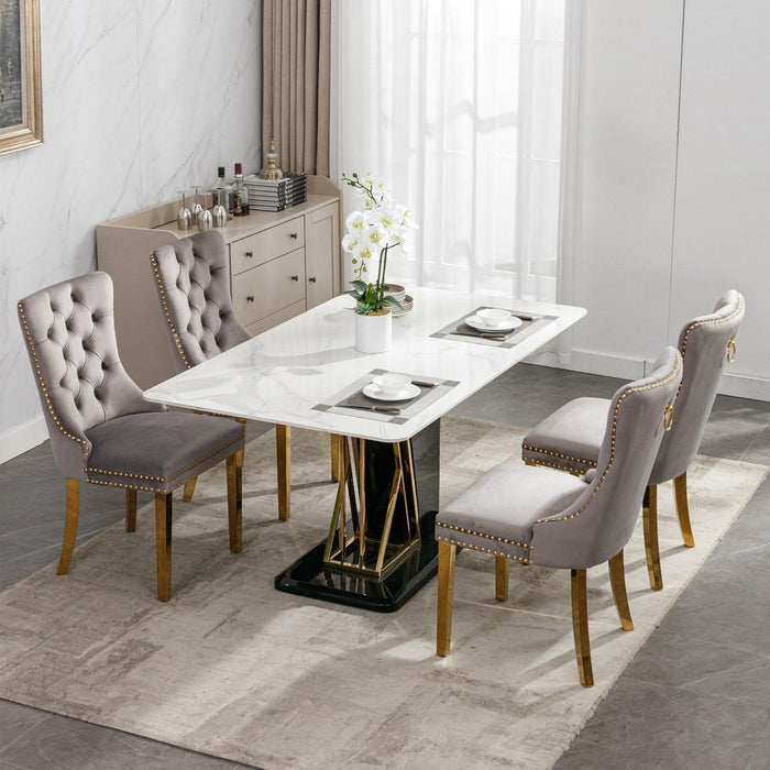 Nikki CollectionModern, High-end Tufted Solid Wood Contemporary Velvet Upholstered Dining Chair with Golden Stainless Steel Plating Legs,Nailhead Trim,Set of 2,Gray and Gold, SW1601GY