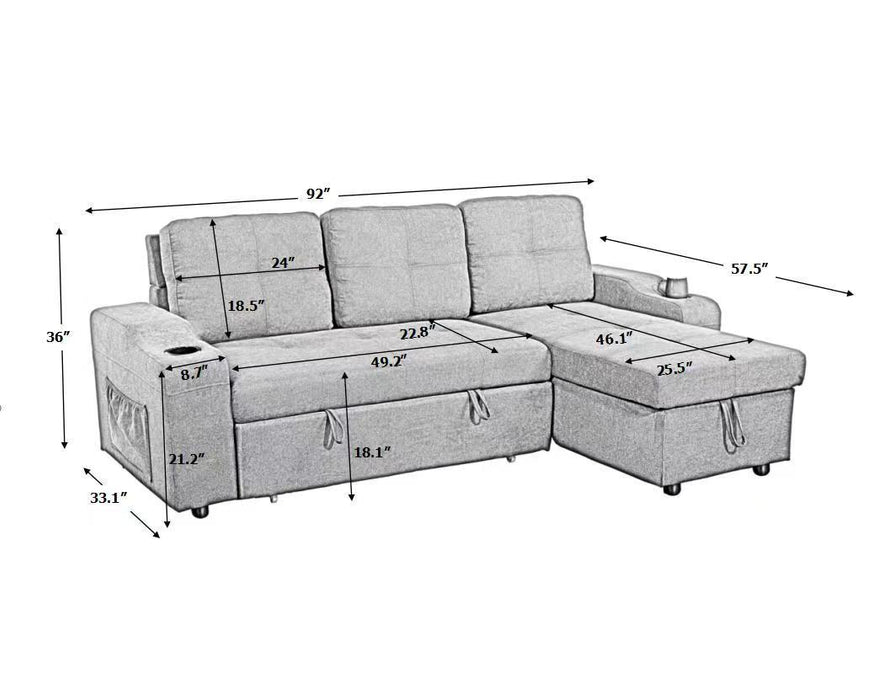 Right-facing sectional sofa with footrest, convertible corner sofa with armrestStorage, living room and apartment sectional sofa, right chaise longue and  dark  grey