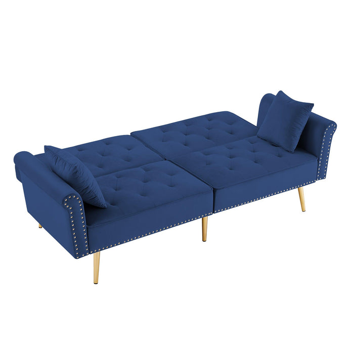 Modern Velvet Tufted Sofa Couch with 2 Pillows and Nailhead Trim, Loveseat Sofa Futon Sofa Bed with Metal Legs  for Living Room.