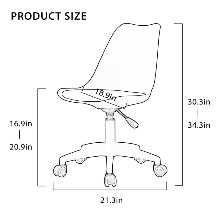 Modern Home Office Desk Chairs, Adjustable 360 °Swivel  Chair Engineering  Plastic Armless Swivel Computer  Chair With Wheels for Living Room, Bed Room Office Hotel Dining Room and White.