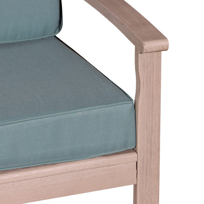 Eucalyptus Loveseat with Cushions, Driftwood Gray Finish, Sage Cushions