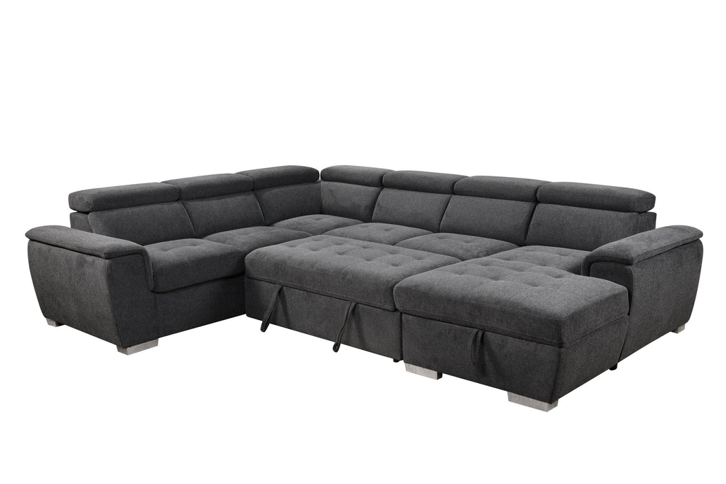 125"Modern U Shaped 7-seat Sectional Sofa Couch with Adjustable Headrest, Sofa Bed withStorage Chaise-Pull Out Couch Bed for Living Room ,Dark Gray