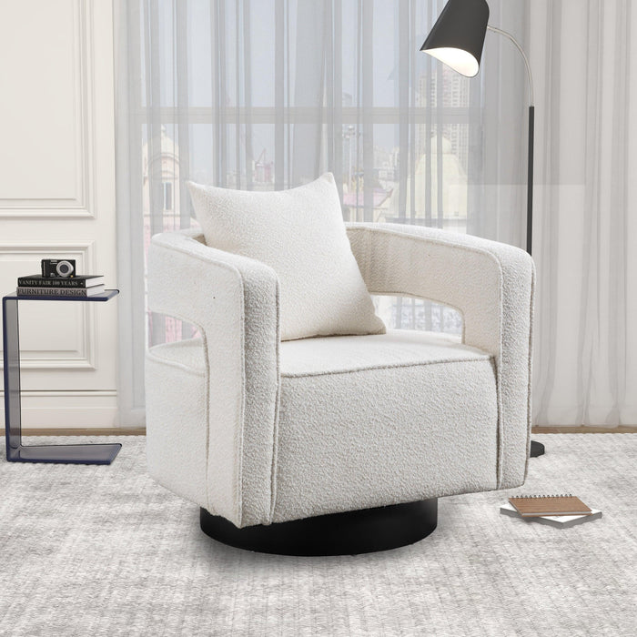 29.0"W Swivel Accent Open Back ChairModern Comfy Sofa Chair With Black Base For Nursery Bedroom Living Room Hotel Office, Club Chair Leisure Arm Chair For Lounge (Ivory Boucle)