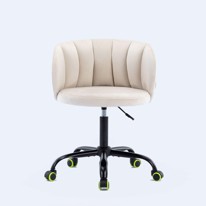 Zen Zone Velvet Leisure office chair, suitable for study and office, can adjust the height, can rotate 360 degrees, with pulley, Off-White