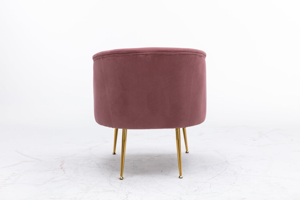 Velvet Armchair Accent Tub Barrel Chair With Gold Metal Legs, Dark Pink