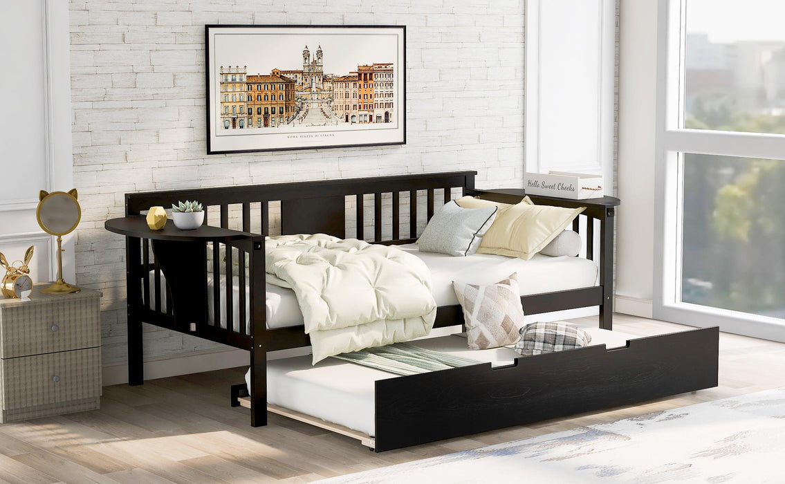 Twin Wooden Daybed with Trundle Bed  , Sofa Bed for Bedroom Living Room, Espresso