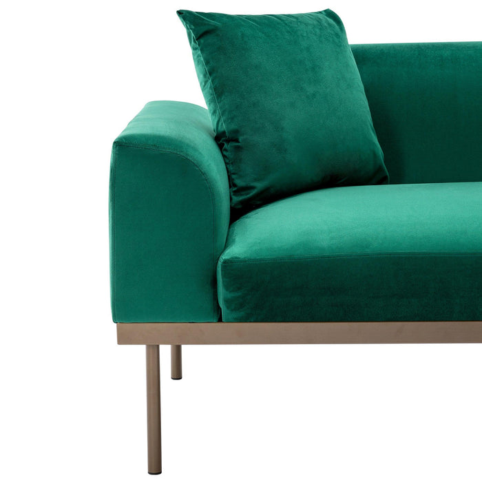 Modern Velvet Sofa with Metal Legs,Loveseat Sofa Couch with Two Pillows for Living Room and Bedroom, Green