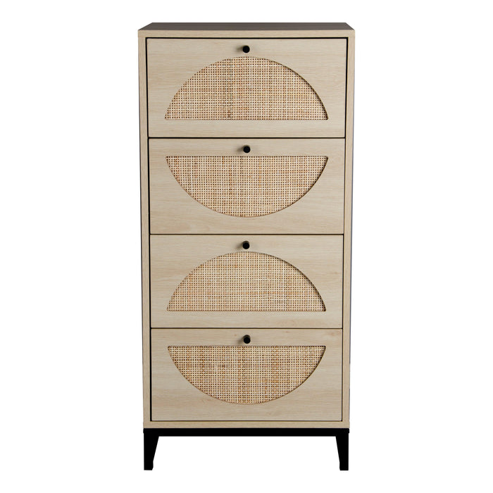 Natural rattan, Cabinet with 4 drawers, Suitable for living room, bedroom and study, Diversified Storage