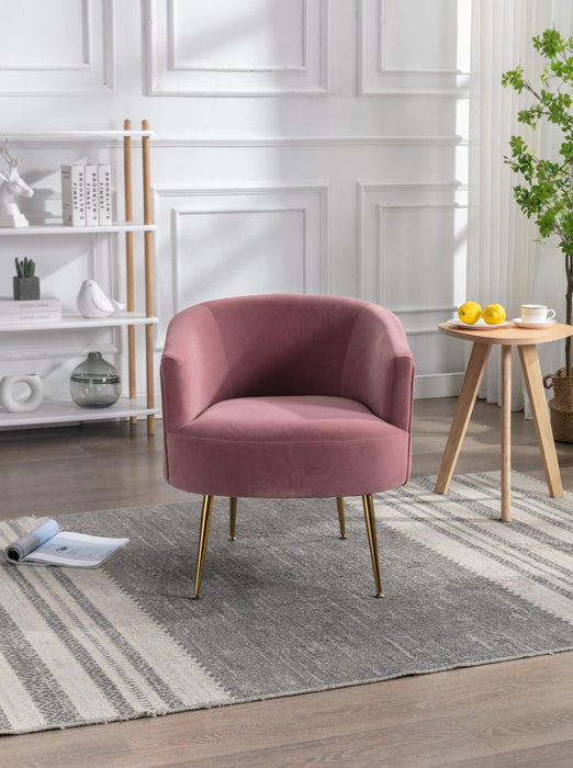 Velvet Armchair Accent Tub Barrel Chair With Gold Metal Legs, Dark Pink