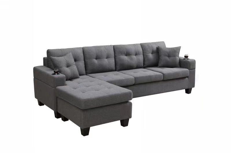 sectional sofa left with footrest, convertible corner sofa with armrestStorage, sectional sofa for living room and apartment, chaise longue left (grey)