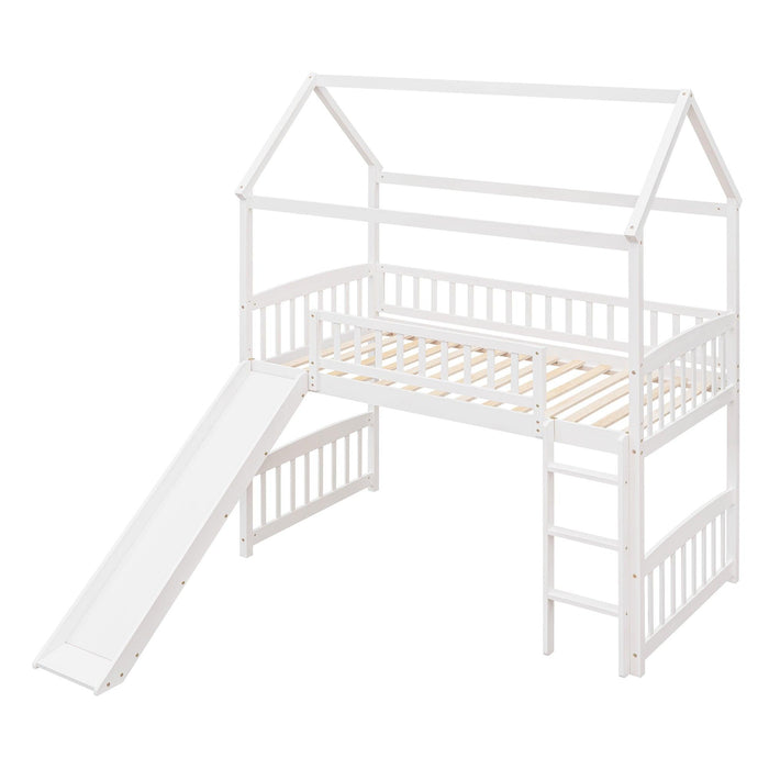 Twin Loft Bed with Slide, House Bed with Slide,White