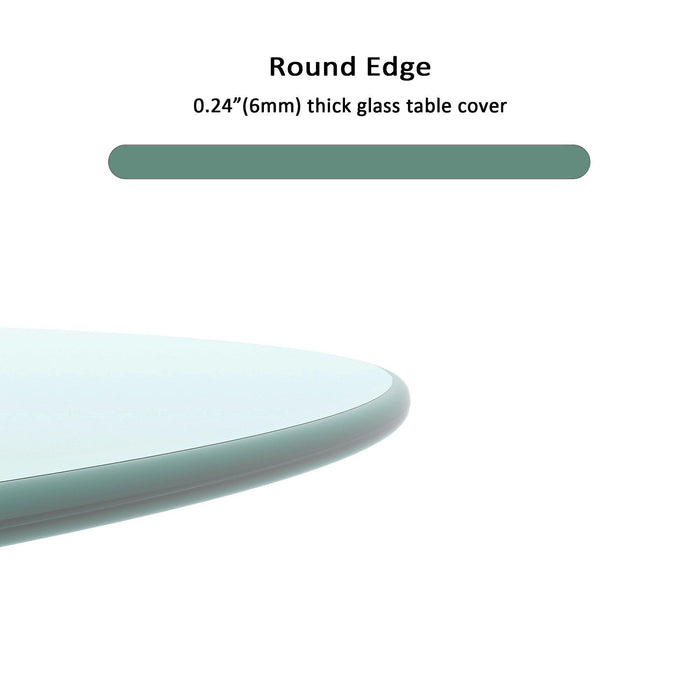 30" Inch Round Tempered Glass Table Top Clear Glass 1/4" Inch Thick Round Polished Edge