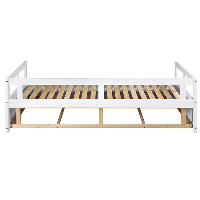 Wooden Daybed with Trundle Bed and TwoStorage Drawers , Extendable Bed Daybed,Sofa Bed for Bedroom Living Room,White