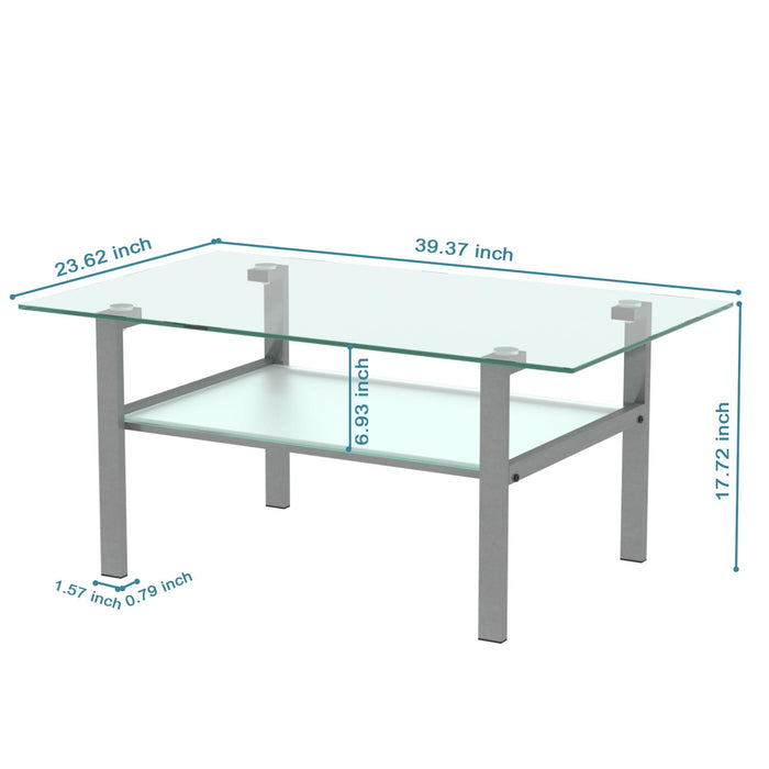 Transparent glass grey coffee table,Modern simple, living room coffee table, side center table