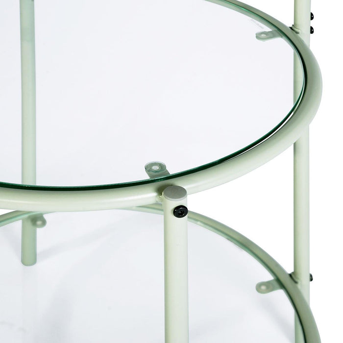 Glass Top End Table withStorage,Round Multi-Tiered Plant Stand - Mint green