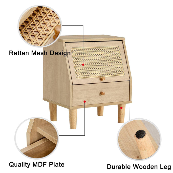 Modern simpleStorage cabinet MDF Board bedside cabinet Japanese rattan bedside cabinet Small household furniture bedside table.Applicable to dressing table in bedroom, porch, living room.2 Drawers