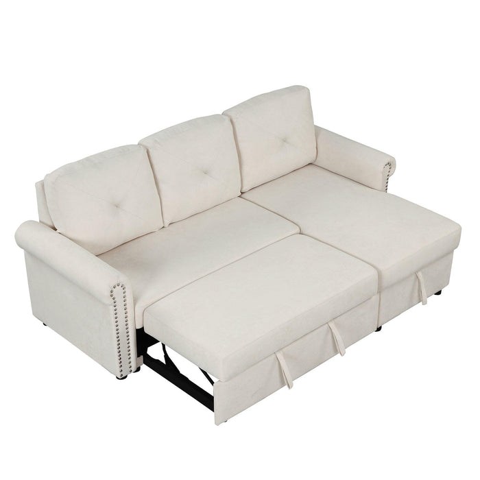 83"Modern Convertible Sleeper Sofa Bed withStorage Chaise,Beige