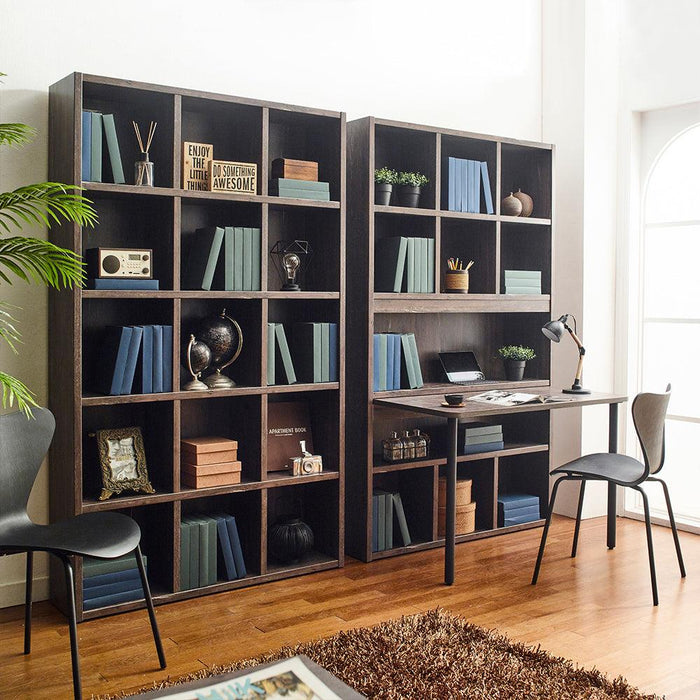 Perrisk-D Wood Desk with Bookcase in Rustic Gray