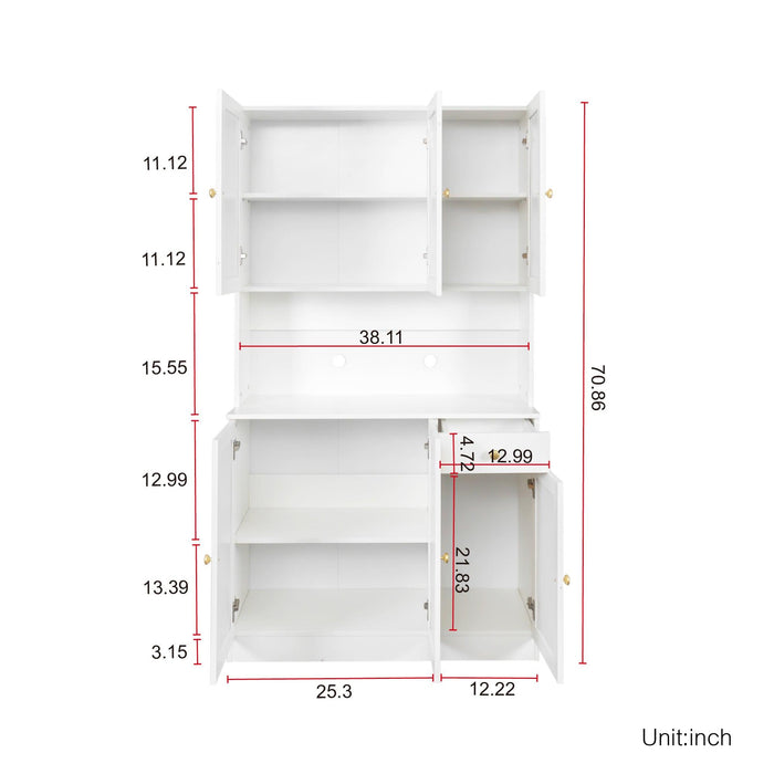 70.87" Tall Wardrobe& Kitchen Cabinet, with 6-Doors, 1-Open Shelves and 1-Drawer for bedroom,White