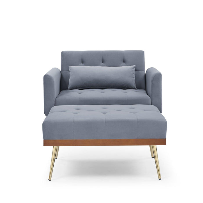 Recline Sofa Chair with Ottoman, Two Arm Pocket and Wood Frame include 1 Pillow, Grey (40.5”x33”x32”)