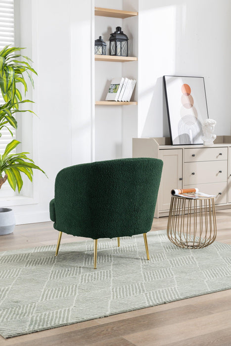 30.32"W Accent Chair Upholstered Curved Backrest Reading Chair Single Sofa Leisure Club Chair with Golden Adjustable Legs For Living Room Bedroom Dorm Room (Green Boucle)