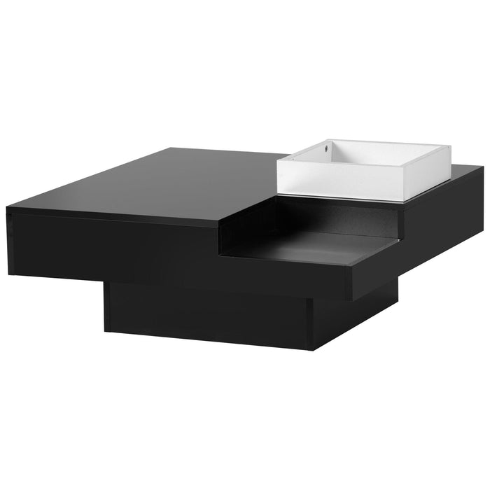 Modern Minimalist Design 31.5*31.5in Square Coffee Table with Detachable Tray and Plug-in 16-color LED Strip Lights Remote Control for Living Room