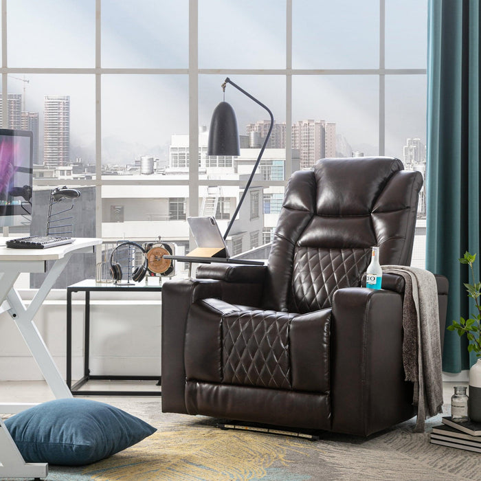 Motion Recliner with USB Charging Port and Hidden ArmStorage, Home Theater Seating with 2 Convenient Cup Holders Design and 360° Swivel Tray Table