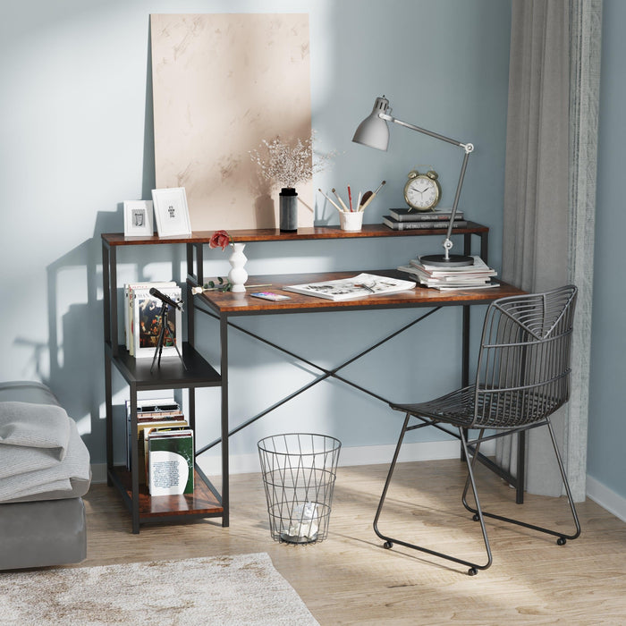 Computer Desk withStorage Shelves（Rustic Brown+Black）