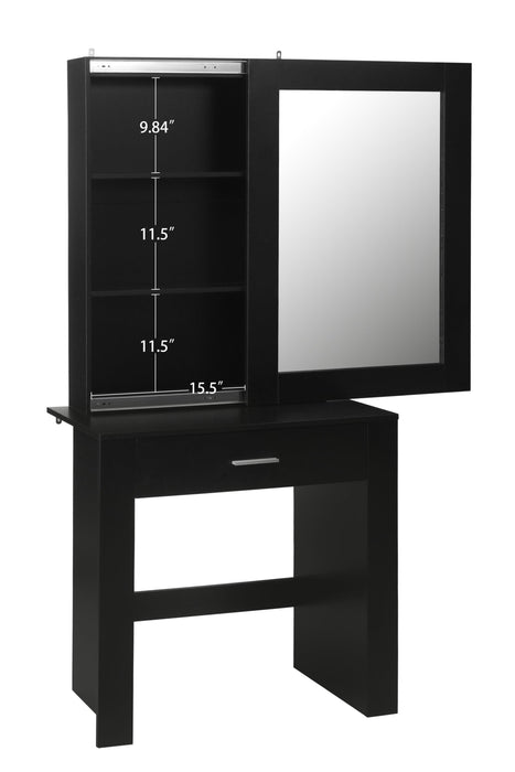 Vanity Desk with Mirror & Stool, Black Makeup Table withStorage Shelves & Drawer, Vanity Set for Girls Women