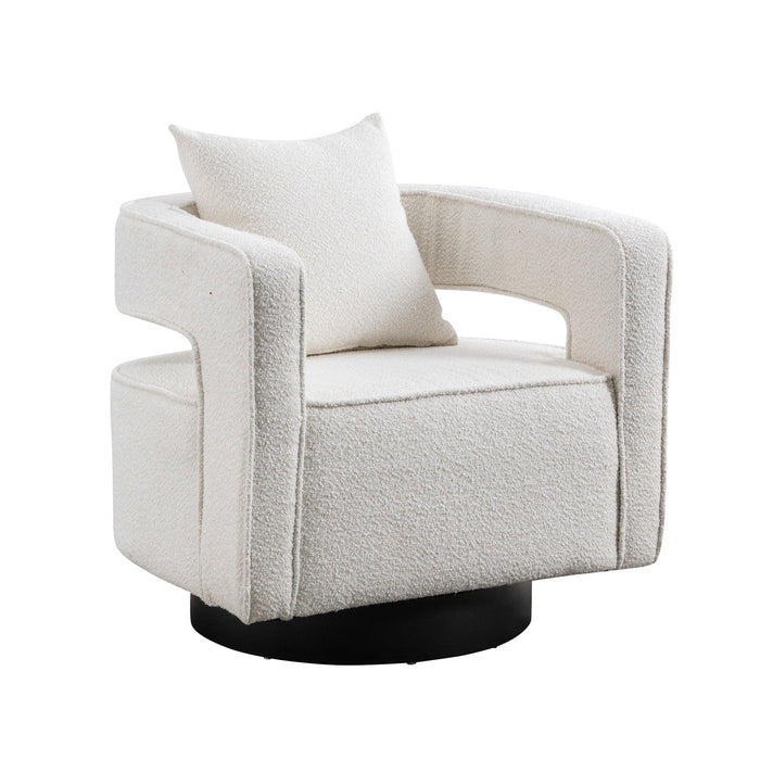 29.0"W Swivel Accent Open Back ChairModern Comfy Sofa Chair With Black Base For Nursery Bedroom Living Room Hotel Office, Club Chair Leisure Arm Chair For Lounge (Ivory Boucle)