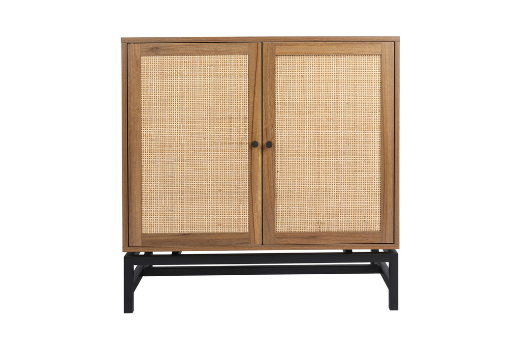 Natural rattan，2 door cabinet，with 1 Adjustable Inner Shelves，rattan，AccentStorage Cabinet