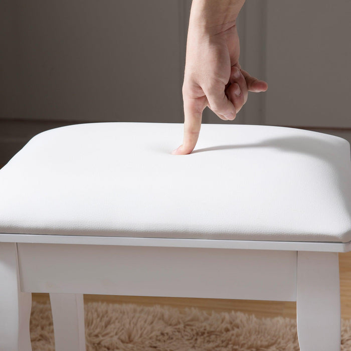 White Vanity Stool Padded Makeup Chair Bench with Solid Wood Legs