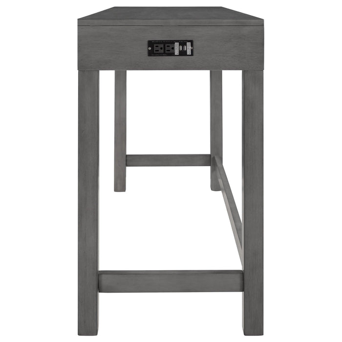 4-Piece Counter Height Table Set with Socket and Fabric Padded Stools, Gray