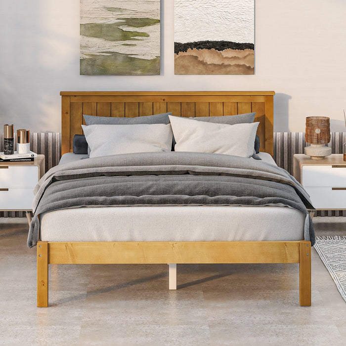 Platform Full Bed with Headboard,Light Brown