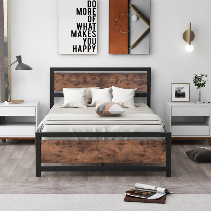 Metal and Wood Bed Frame with Headboard and Footboard ,Full Size Platform Bed ,No Box Spring Needed, Easy to Assemble(BLACK)