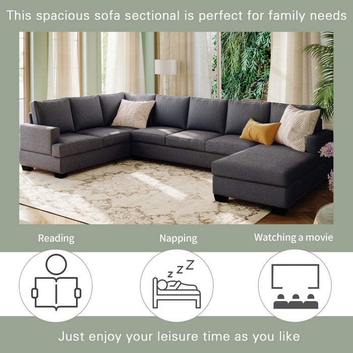 Modern Large Upholstered  U-Shape Sectional Sofa, Extra Wide Chaise Lounge Couch,  Grey