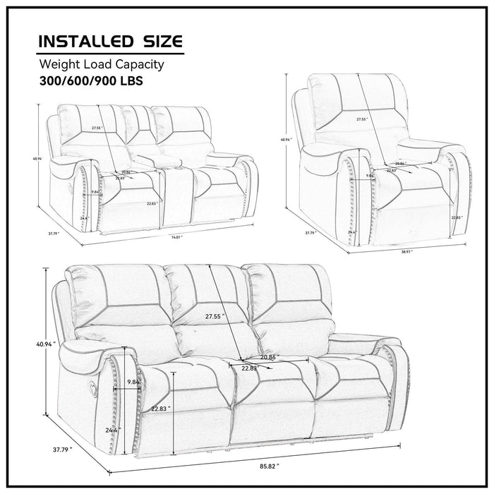 Faux Leather Reclining Sofa Couch Set 1+2+3 for Living Room Brown