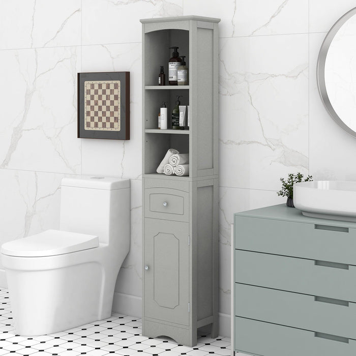 Tall Bathroom Cabinet, FreestandingStorage Cabinet with Drawer, MDF Board, Adjustable Shelf, Grey