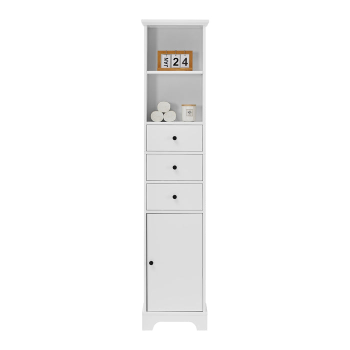 White Tall Bathroom Cabinet, FreestandingStorage Cabinet with 3 Drawers and Adjustable Shelf, MDF Board with Painted Finish