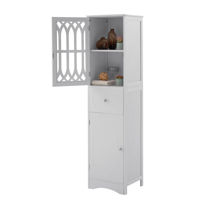 Tall Bathroom Cabinet, FreestandingStorage Cabinet with Drawer and Doors, MDF Board, Acrylic Door, Adjustable Shelf, White